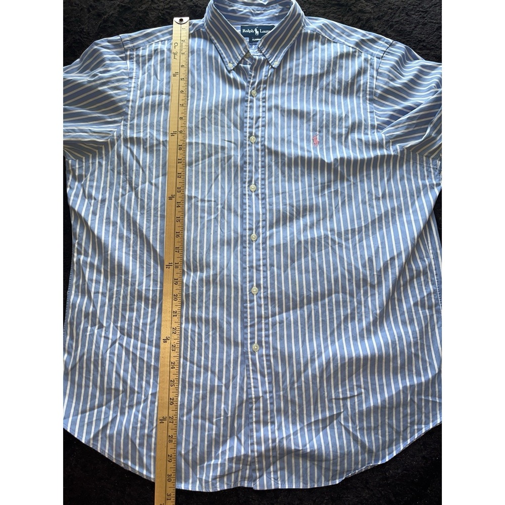 Ralph Lauren Shirt Men's L 16.6 Blue Striped Long Sleeve Button Pink Pony - Picture 11 of 12